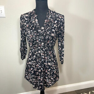 SIREN LILY Maternity Sheer 1/4 Rolled Sleeves Ruffle Blouse Sz S Dark Floral